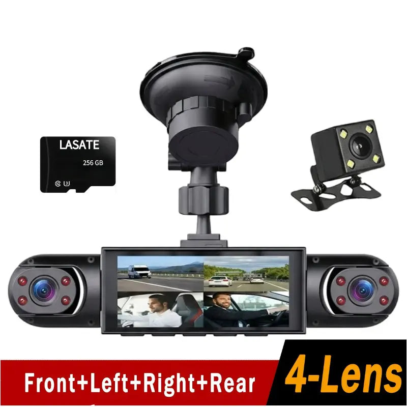 4-Channel Dash Cam,(Not Wireless) 1080P Full HD Front+720P Rear Left Right Coverage, Requires Charging to Use,Super Night Vision, G-Sensor, with Free 256GB Memory Card, #Summervibes