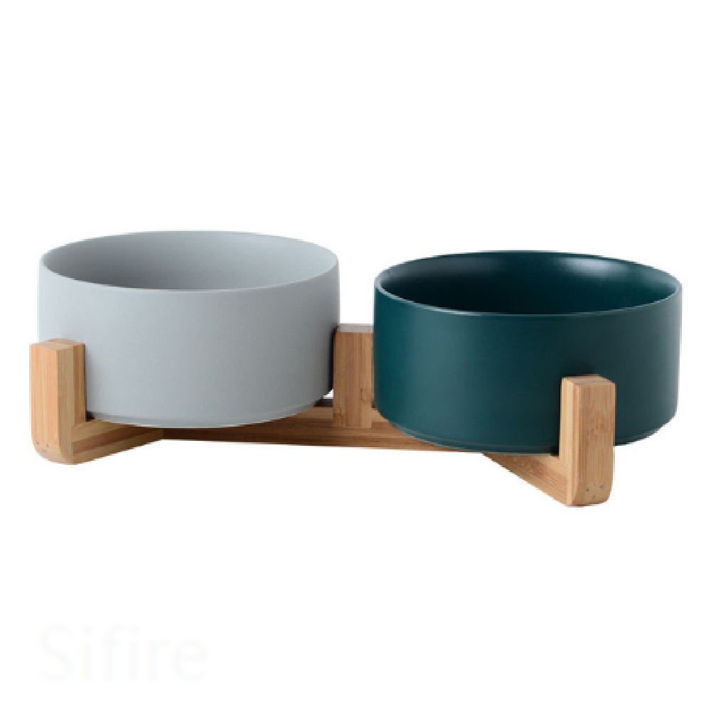 Anti-Tip Ceramic Double Pet Food & Water Bowl