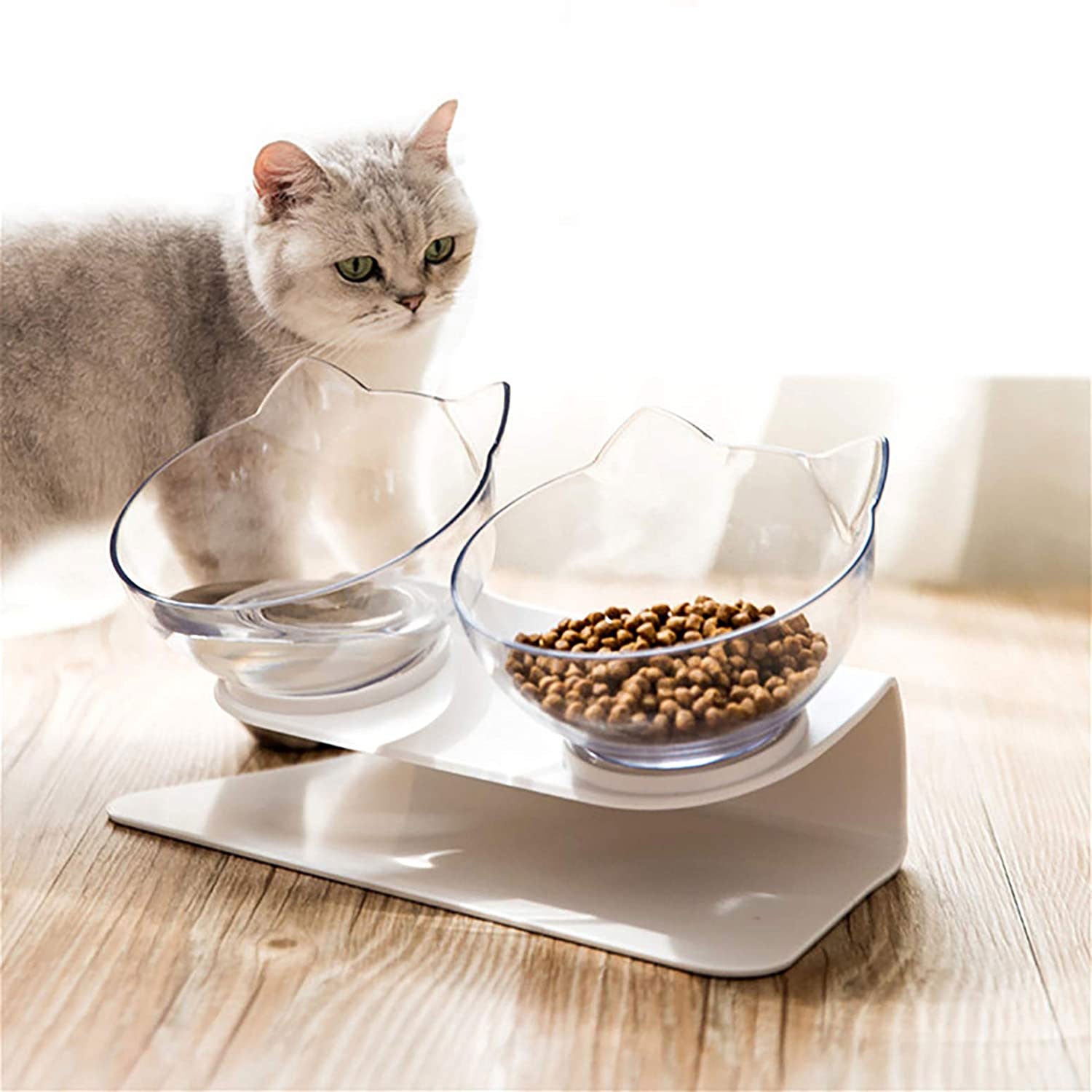 Elevated Cat Feeder Stand with Clear Bowl for Comfortable Dining